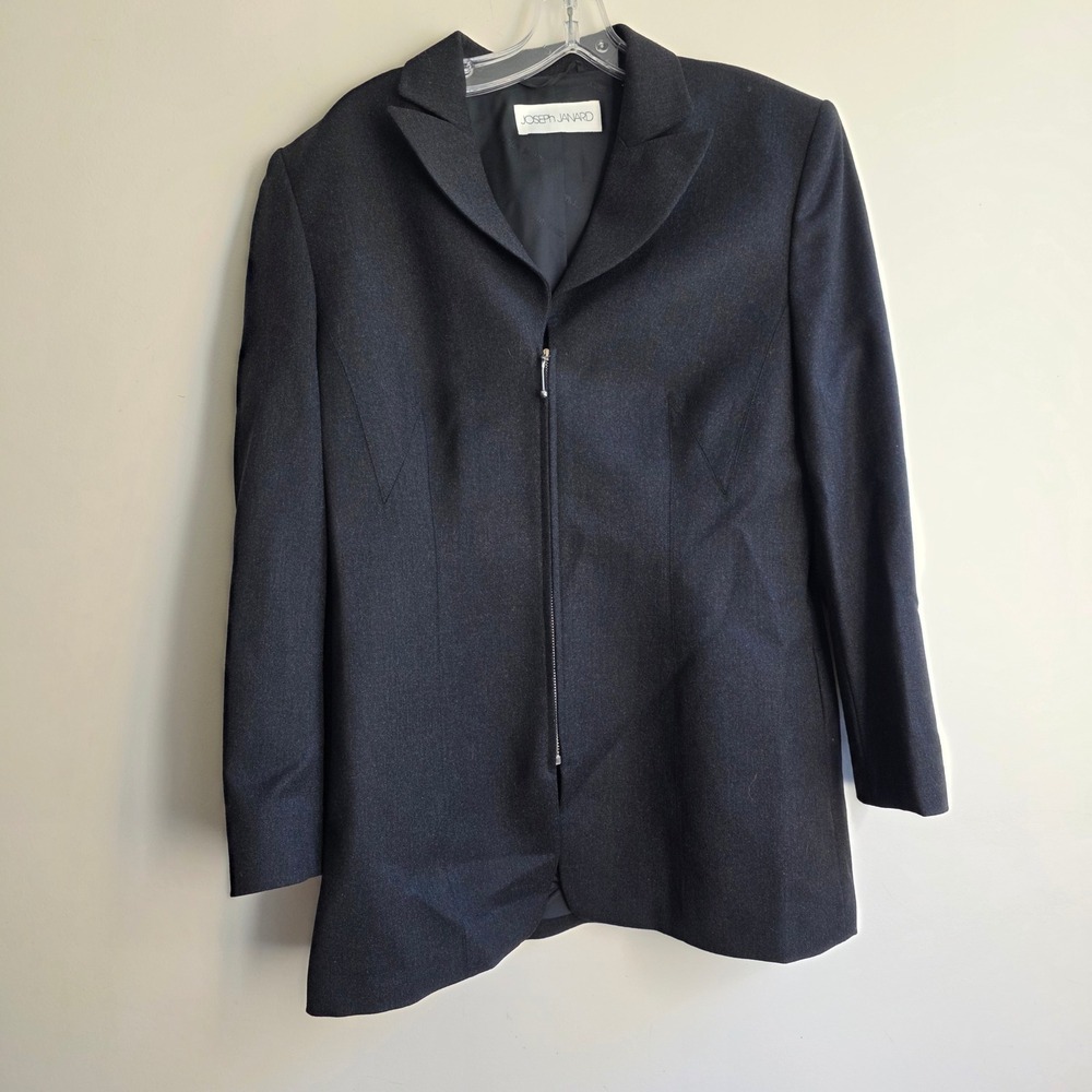 Joseph Janard Womens Virgin Wool Zip Front Blazer Jacket Charcoal Gray Size 12